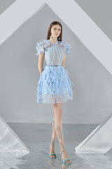Marilyn A-line Short Sleeved Organza Mini Dress