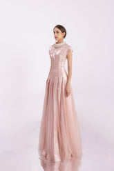 Crane Gored Stone Mesh Silk Floor Length Dress