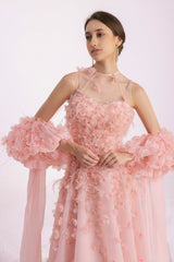 Novak Ball Gown Flower Applique Silk Organza Floor Length Dress