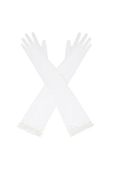 Modyis Sheer Tulle Pearl Cuff Long Elbow Length Bridal Gloves