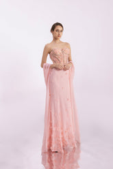 Gilmore Mermaid Semi-Heart Neck Organza Floor Length Dress