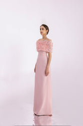 Kamila A-line Flower Applique Mesh Taffeta Floor Length Dress