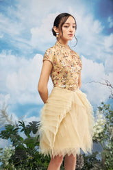 Modyis Gold Sequin Cap Sleeve Mini Dress with Layered Tulle Skirt