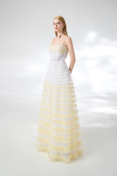 Steele Ball Gown Ruffle Trim Organza Floor Length Dress