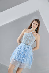 Briana A-line Halter Neck Organza Mini Dress