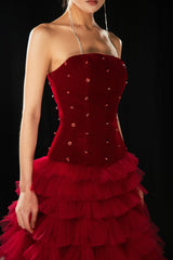 Cuevas Ball Gown Ruffle Layer Mesh Silk Floor Length Dress