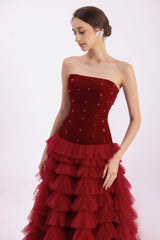 Cuevas Ball Gown Ruffle Layer Mesh Silk Floor Length Dress