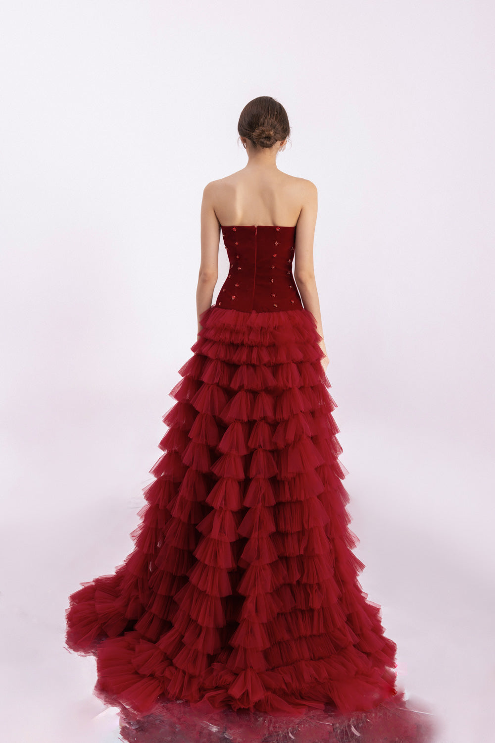 Cuevas Ball Gown Ruffle Layer Mesh Silk Floor Length Dress