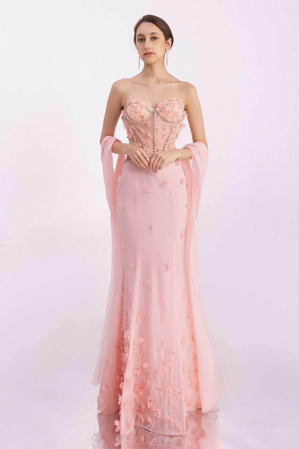 Gilmore Mermaid Semi-Heart Neck Organza Floor Length Dress