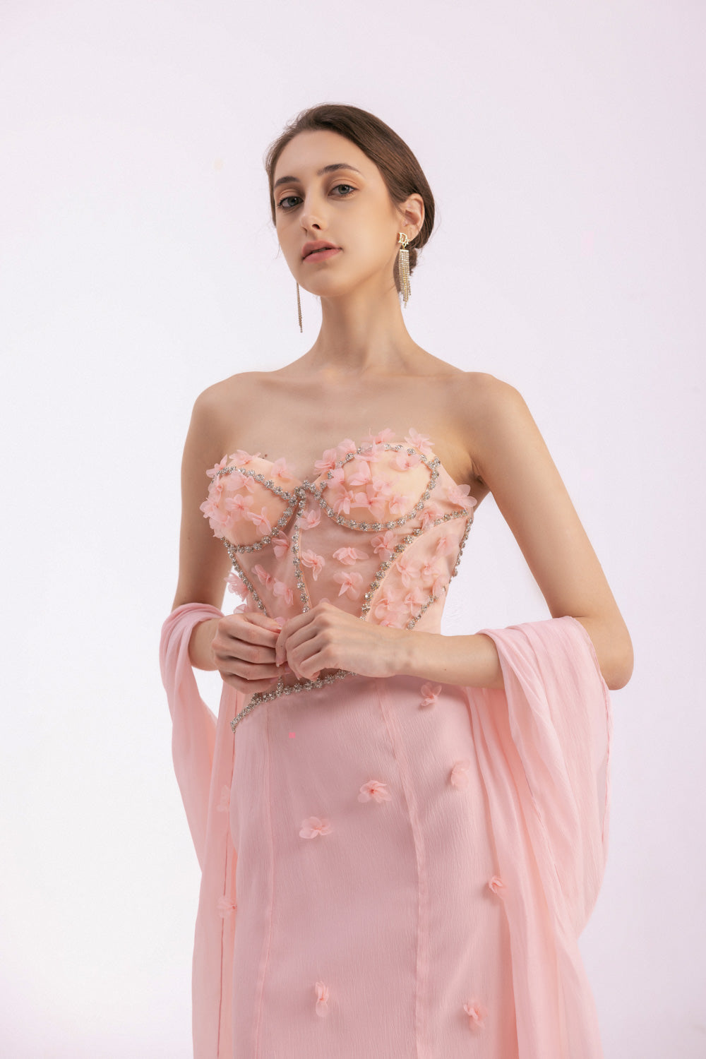 Gilmore Mermaid Semi-Heart Neck Organza Floor Length Dress