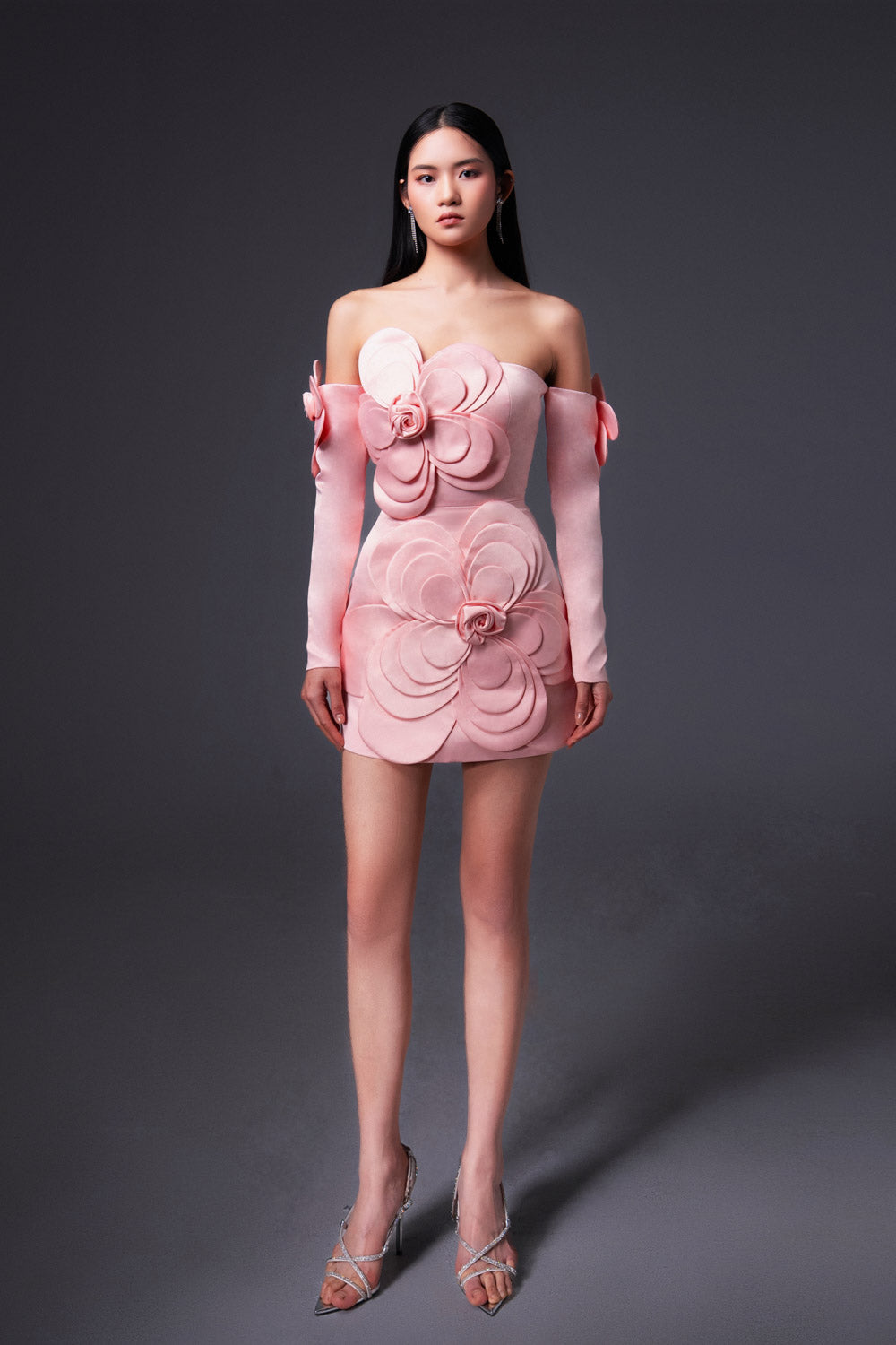 Amora A-line Cold Shoulder Sleeved Velvet Mini Dress