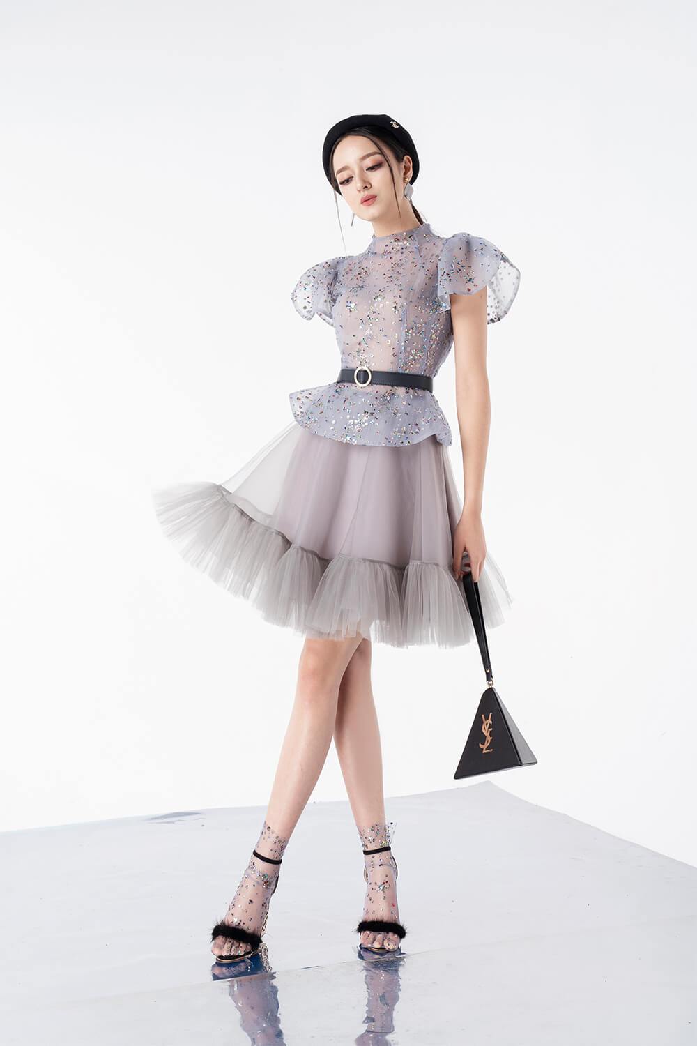 Modyis Crystal Star Sequin Sheer Tulle Ankle Evening Socks