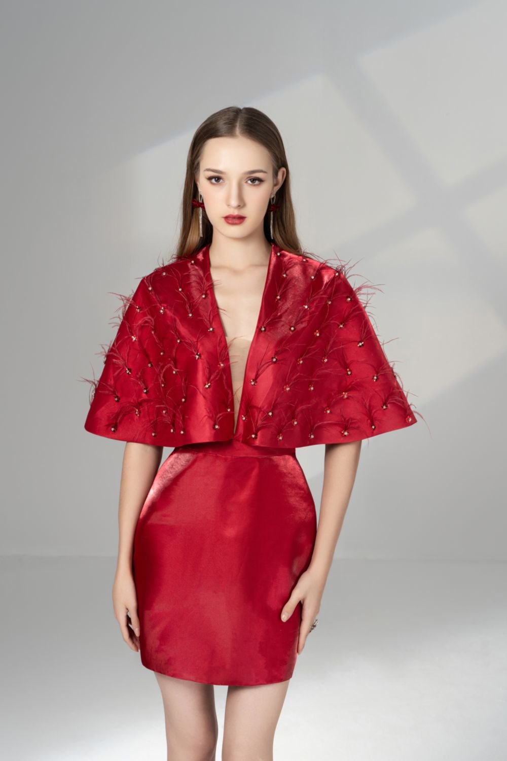 Cherie A-line V-Neck Taffeta Mini Dress