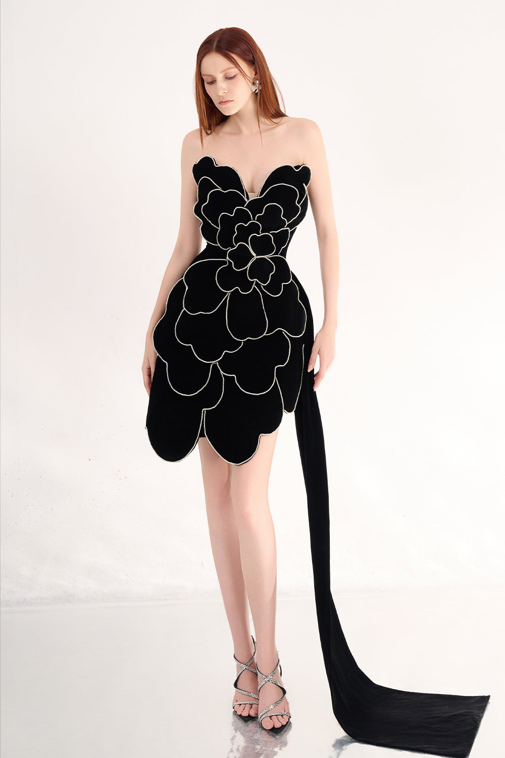 Piper Asymmetric Floral Velvet Maxi Dress