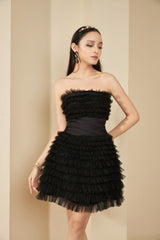 Modyis Amber Strapless Tiered Tulle Mini Dress Criss Cross Waist