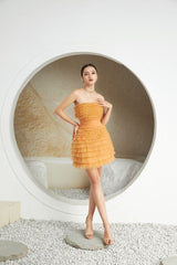 Modyis Amber Strapless Tiered Tulle Mini Dress Criss Cross Waist